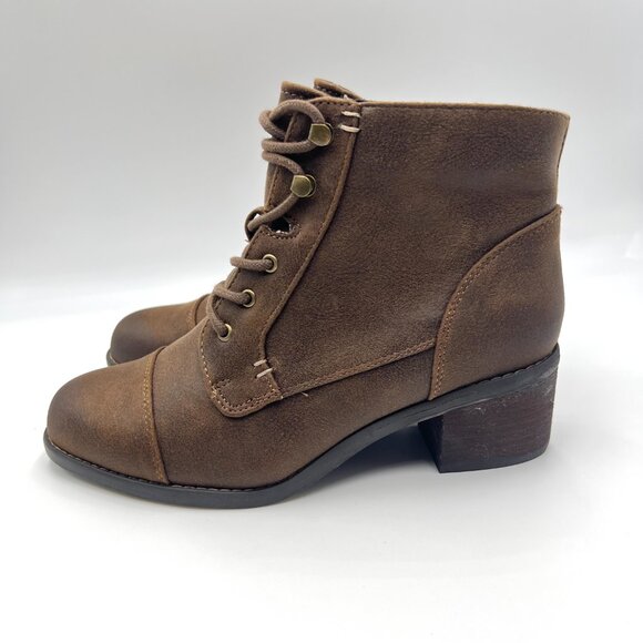 6.5W 6.5 WIDE WIDTH‎ Bella-Vita Womens Brown Lace Up Heeled Combat Boots Shoes - Picture 6 of 13